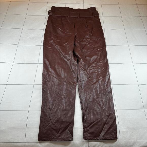 Commando Pants Womens Medium Oxblood Brown Faux Leather Vegan Paperbag Waist - Picture 3 of 12
